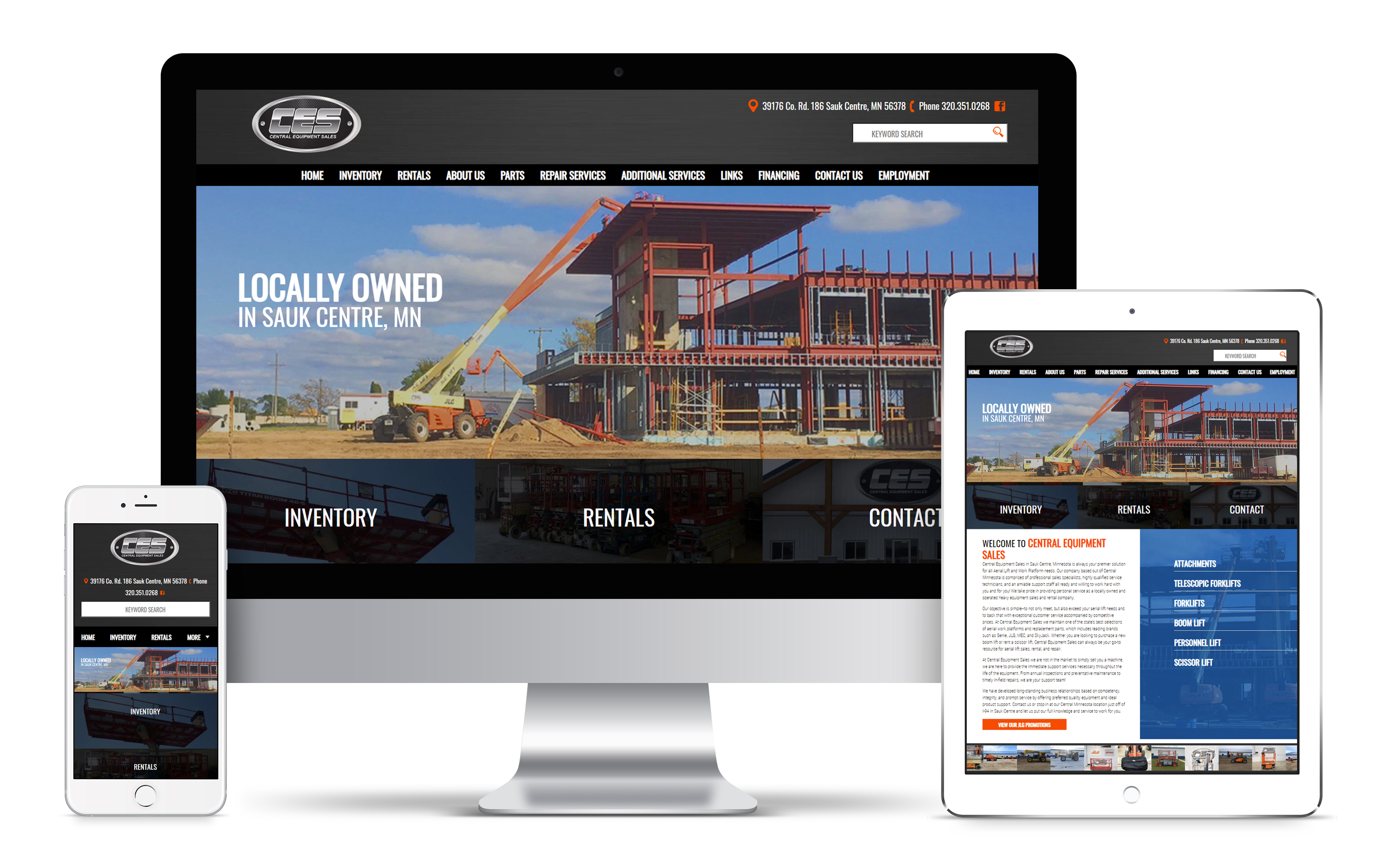 Central Equipment Sales Web Design Work